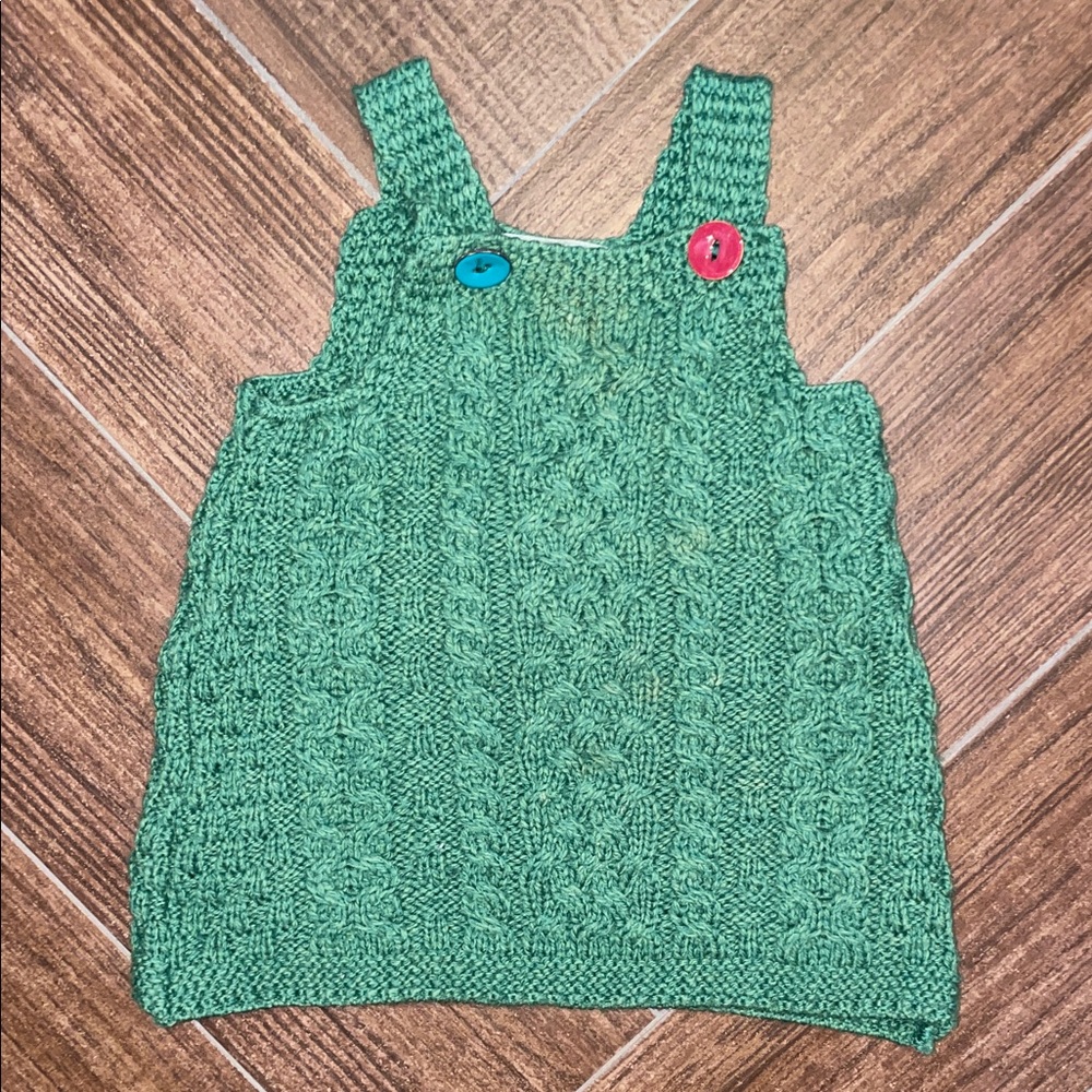 🍀🇮🇪 Irish Green Knit Dress with Colorful Buttons 18M-2T